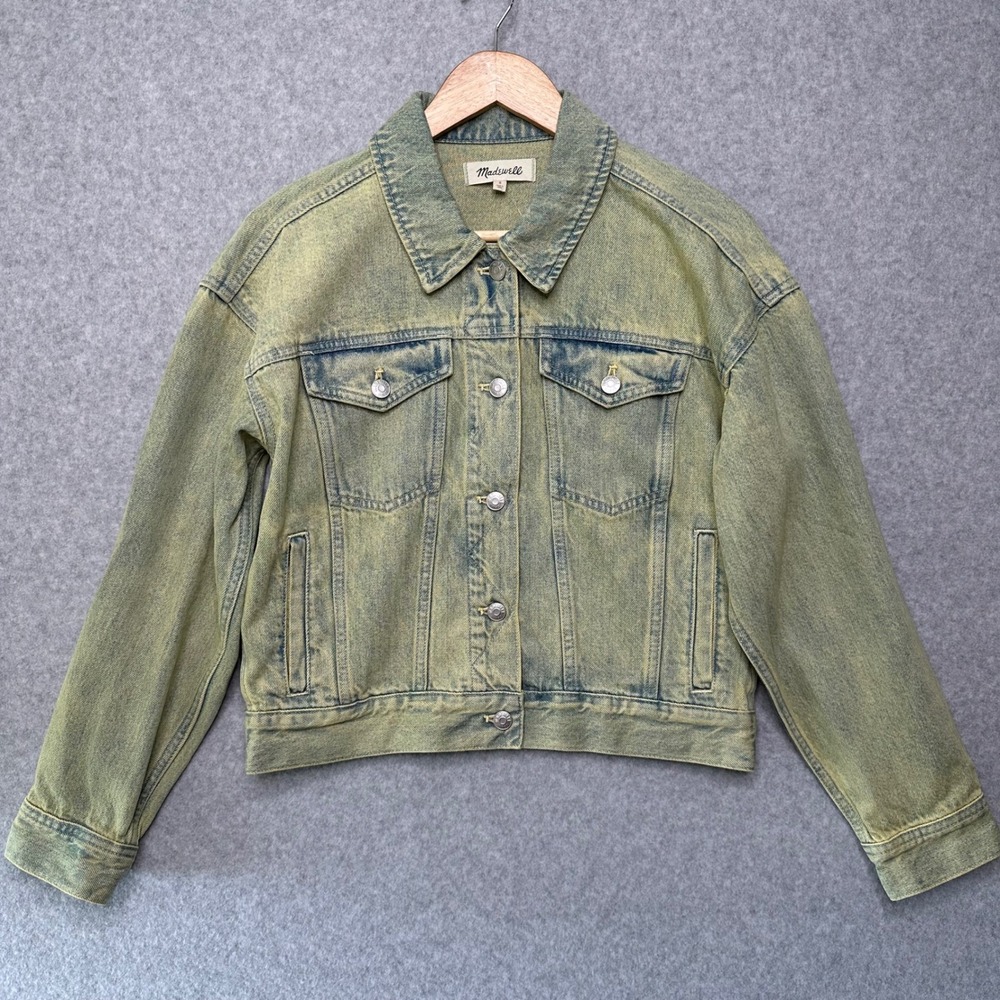 Madewell‎ Denim Jacket Distressed Acid Wash Green Blue Jean Trucker Womens Small